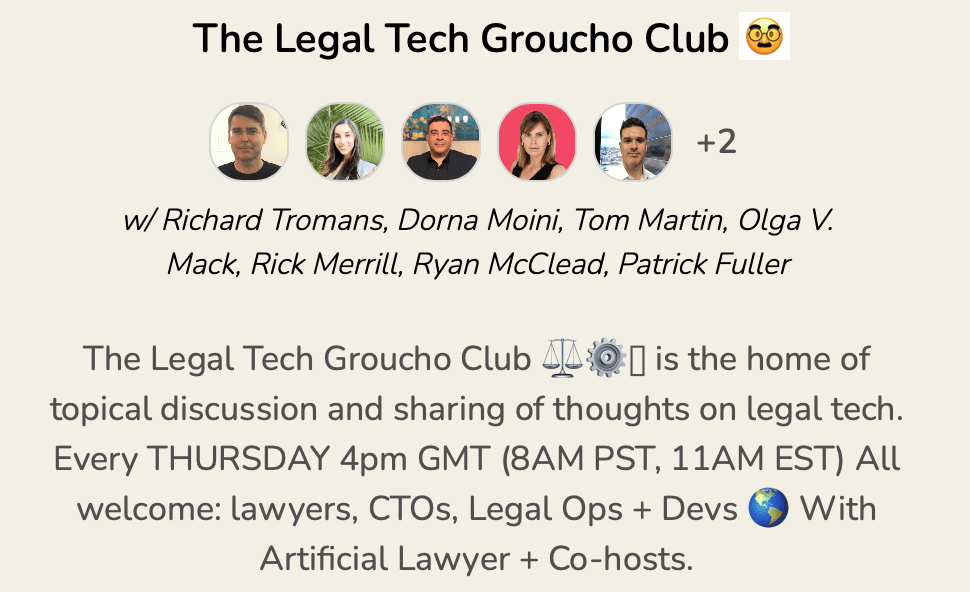 This Thursday: The Legal Tech Groucho Club – 4PM GMT – Artificial Lawyer