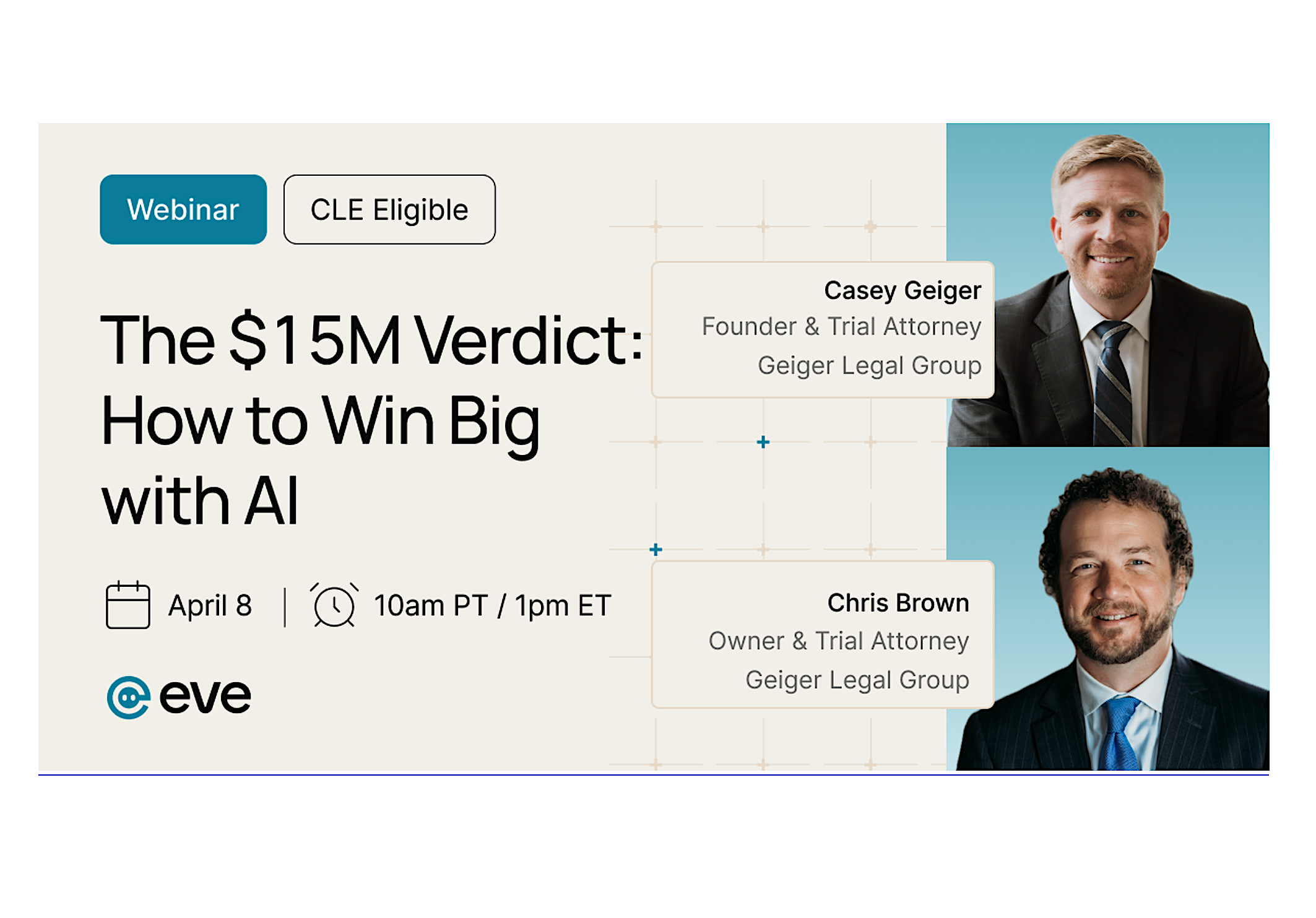 Casey Geiger and Chris Brown presenting AI trial tactics from $15.2M verdict